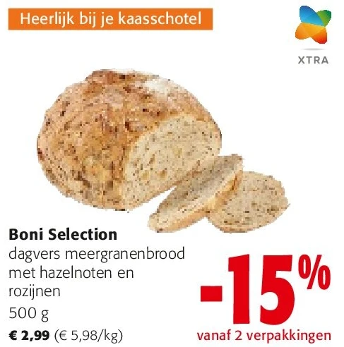 Boni Selection dagvers meergranenbrood met hazelnoten en rozijnen 500 g