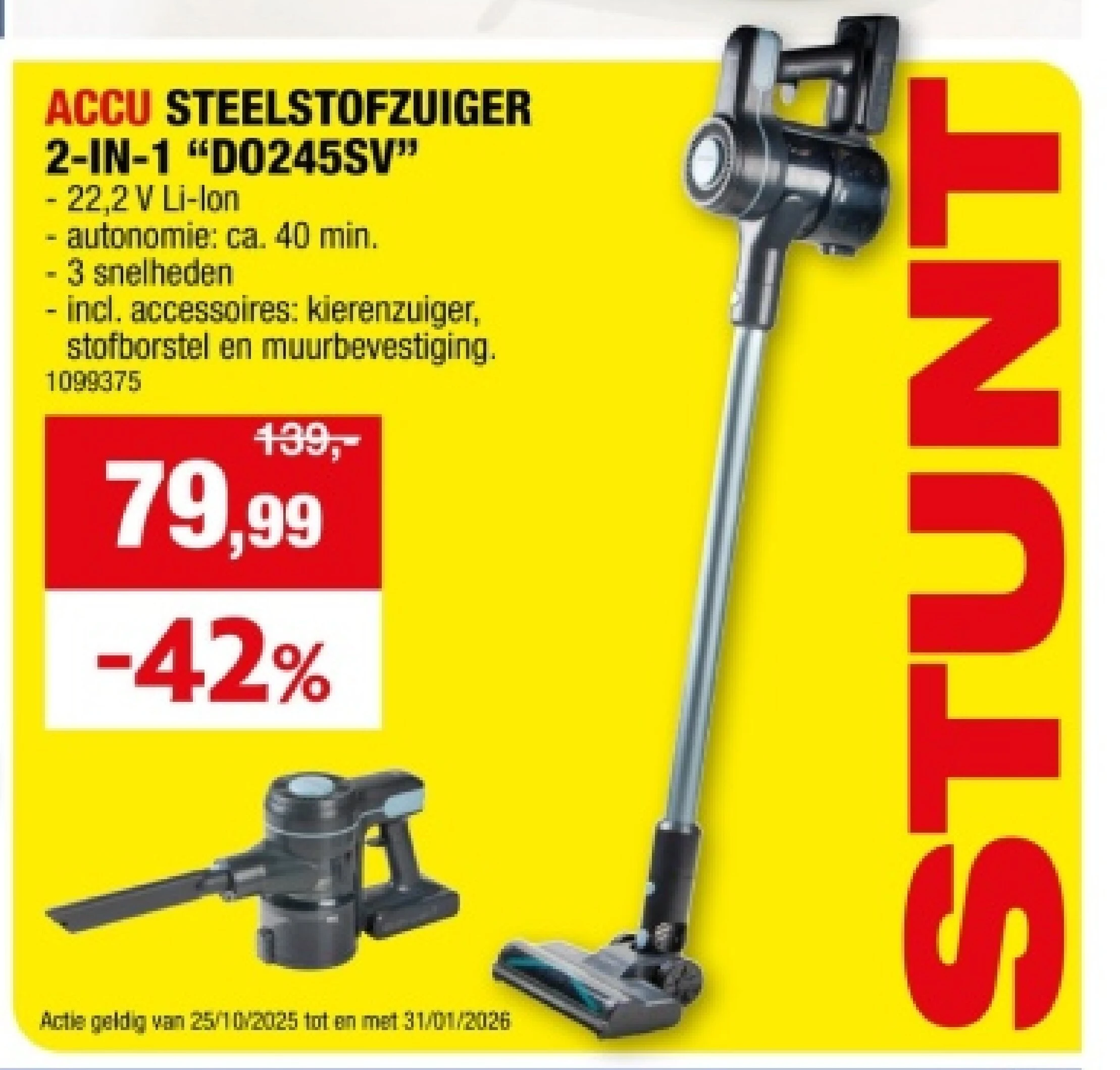 ACCU STEELSTOFZUIGER 2-IN-1 "D0245SV"