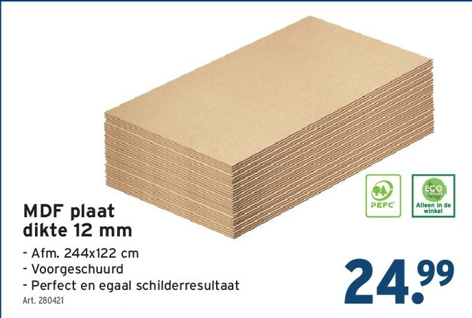 MDF plaat dikte 12 mm