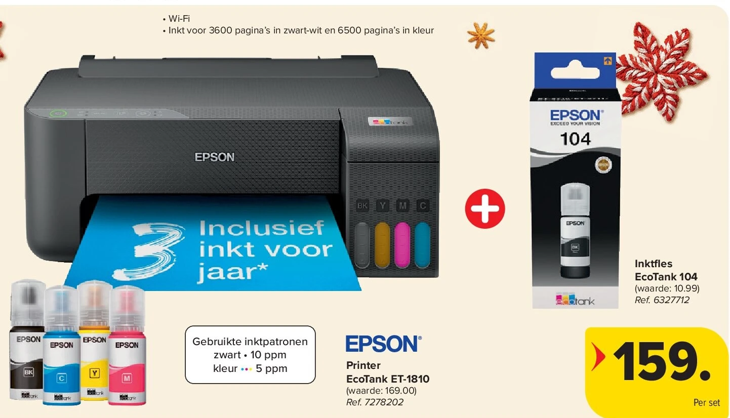 EPSON Printer EcoTank ET-1810 + EPSON Inktfles EcoTank 104