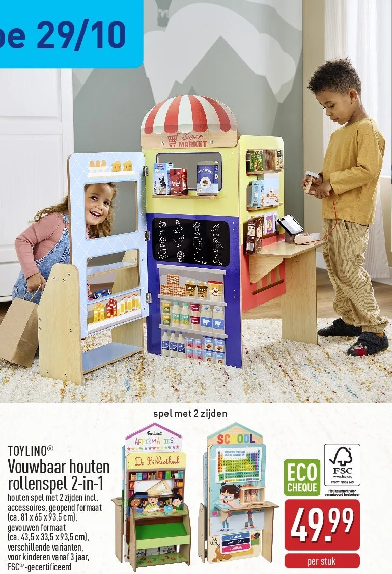 Vouwbaar houten rollenspel 2-in-1