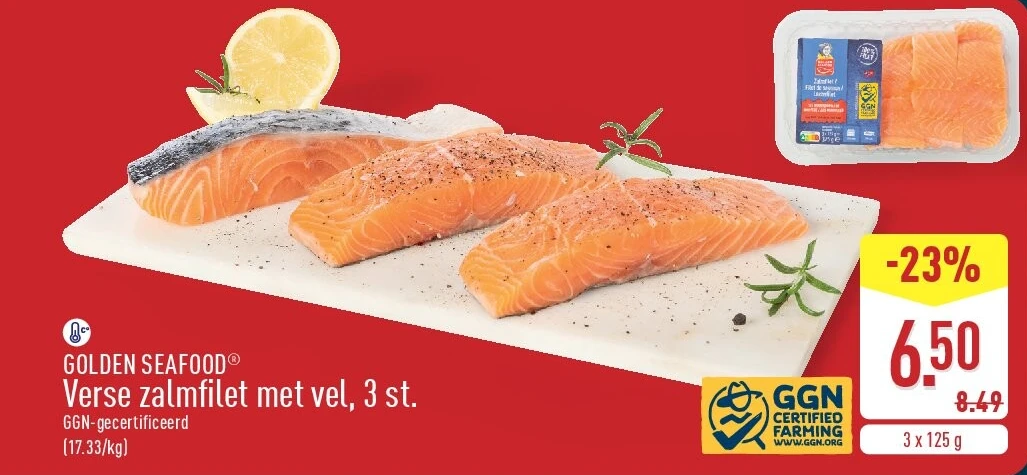 Verse zalmfilet met vel, 3st.