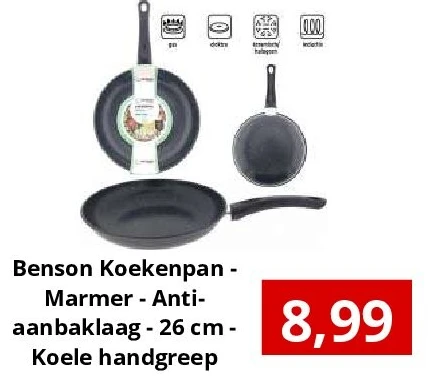Benson Koekenpan - Marmer - Antiaanbaklaag - 26 cm - Koele handgreep