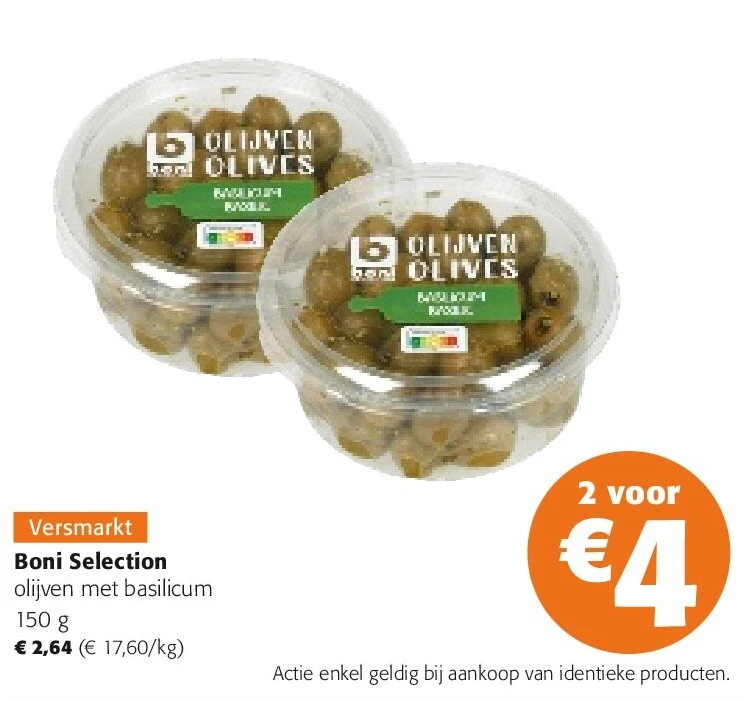 Boni Selection olijven met basilicum 150 g