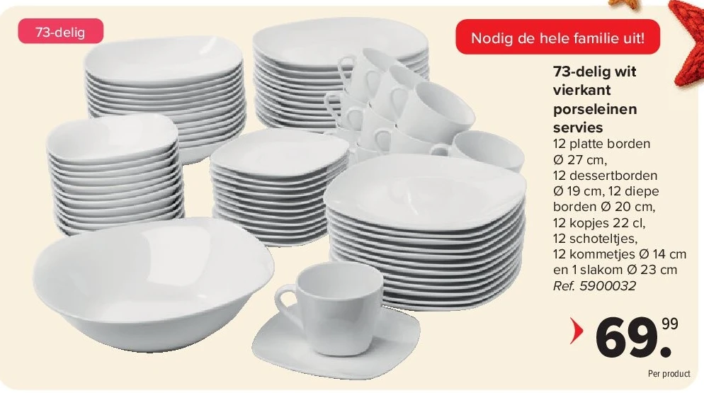 73-delig wit vierkant porseleinen servies