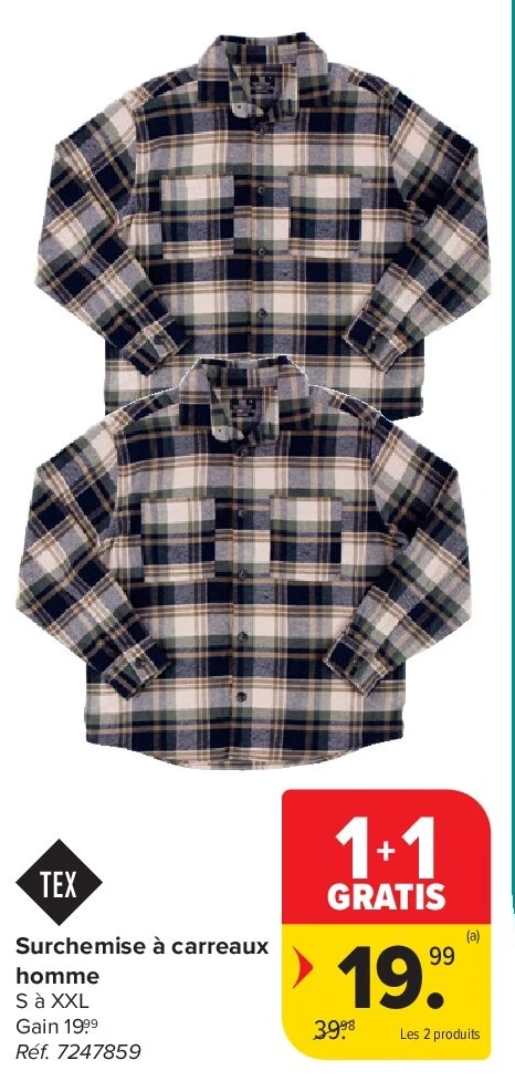 Surchemise à carreaux homme