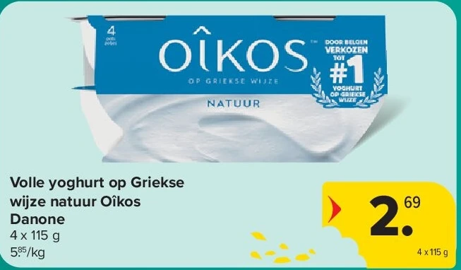 Volle yoghurt op Griekse wijze natuur Oîkos Danone