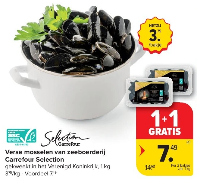 Verse mosselen van zeeboerderij Carrefour Selection