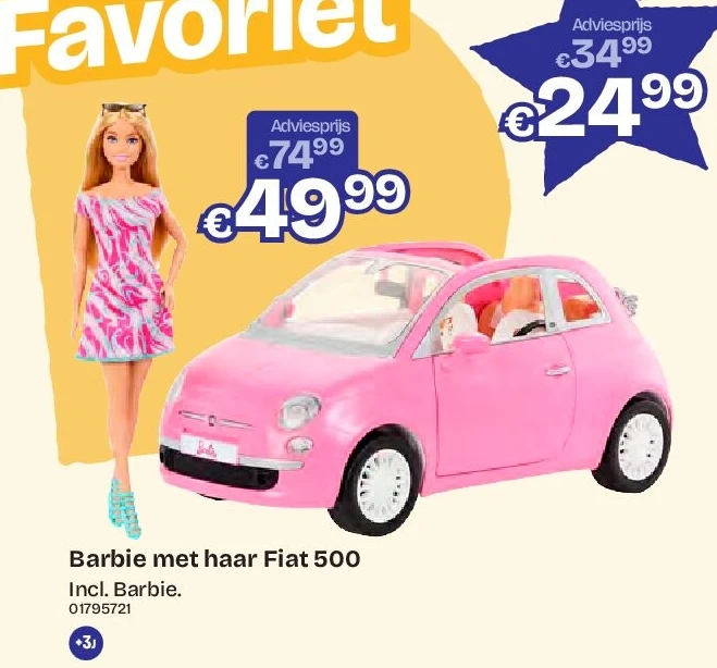 Barbie met haar Fiat 500