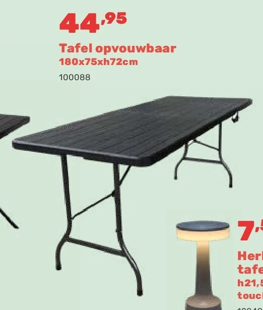 Tafel opvouwbaar 180x75xh72cm