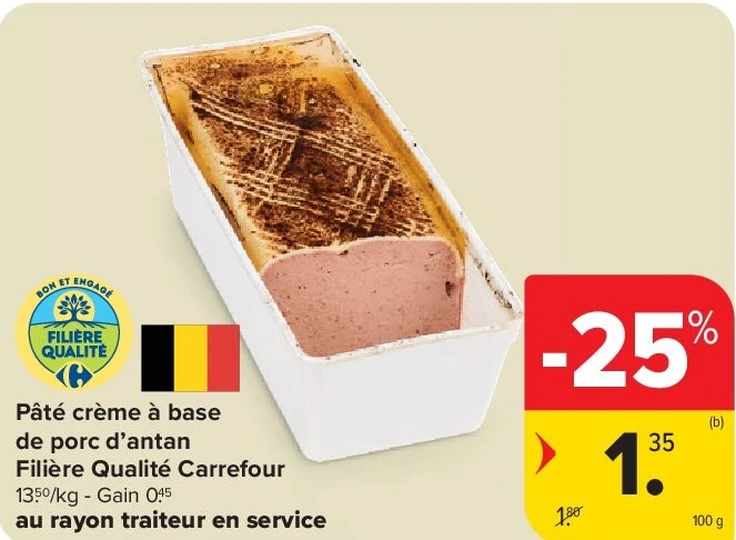 Pâté crème à base de porc d’antan Filière Qualité Carrefour 100 g
