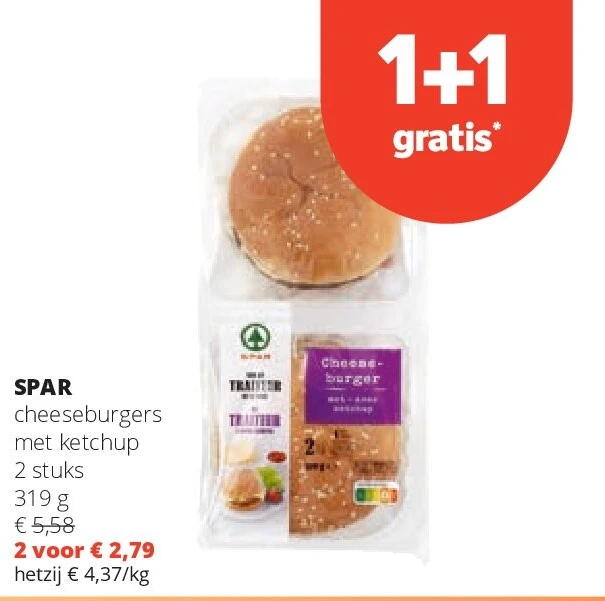 SPAR cheeseburgers met ketchup 2 stuks 319 g