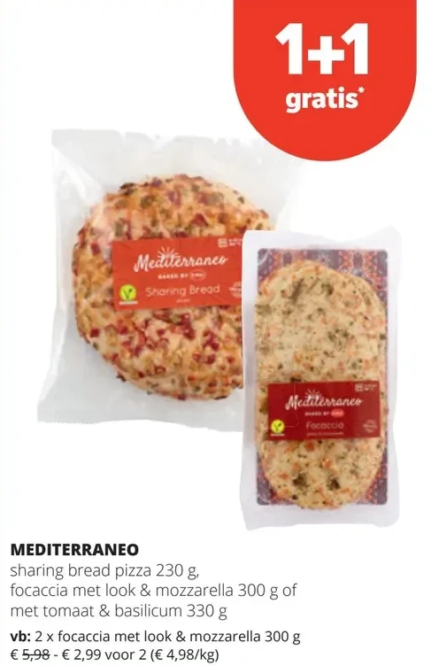 MEDITERRANEO focaccia met look & mozzarella 300 g