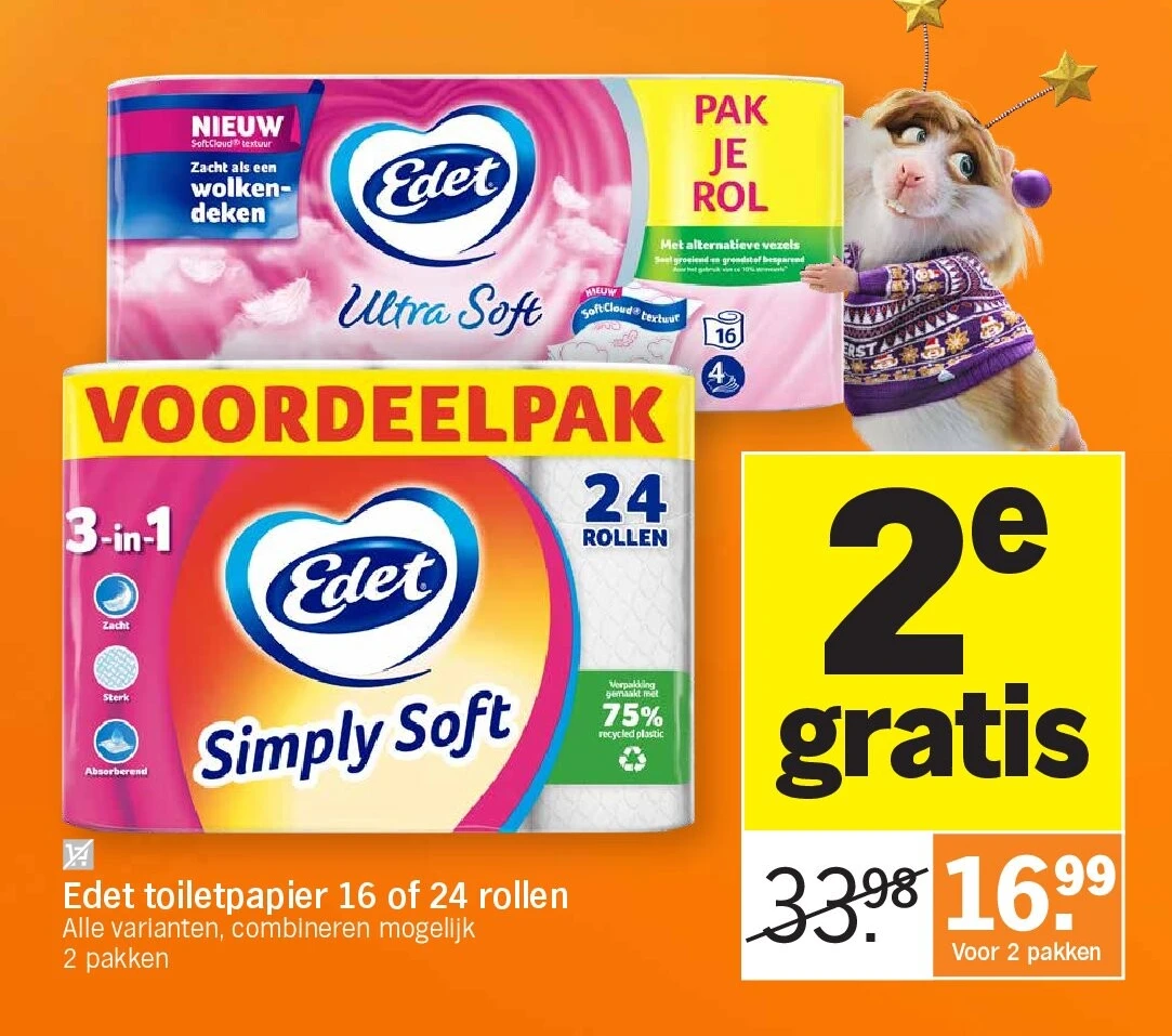 Edet toiletpapier 16 of 24 rollen