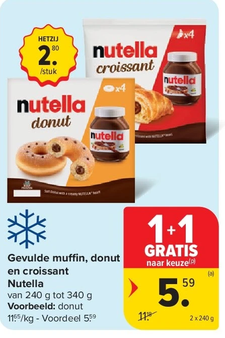 Gevulde muffin, donut en croissant Nutella