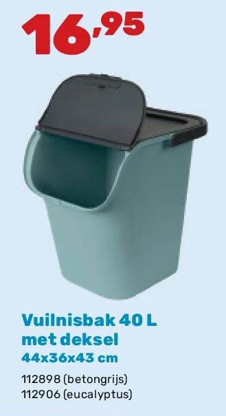 Vuilnisbak 40 L met deksel 44x36x43 cm