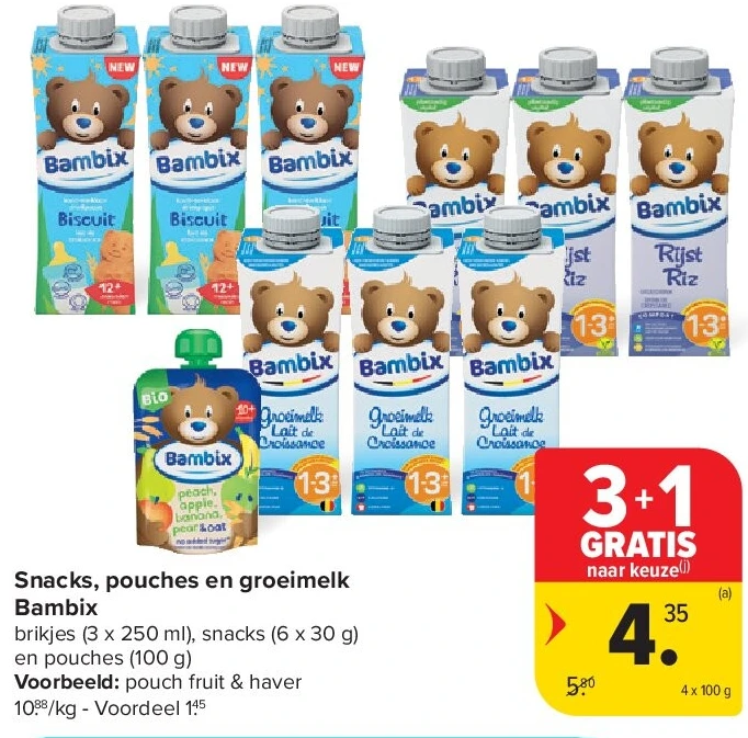 Snacks, pouches en groeimelk Bambix