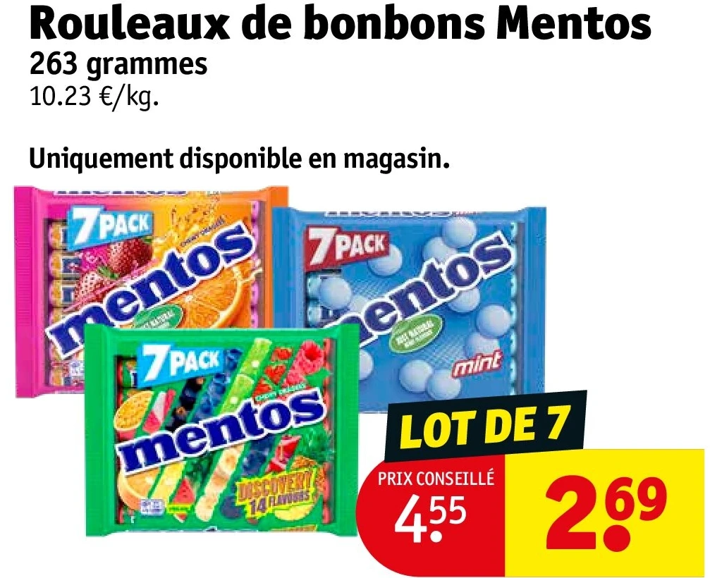 Rouleaux de bonbons Mentos 263 grammes