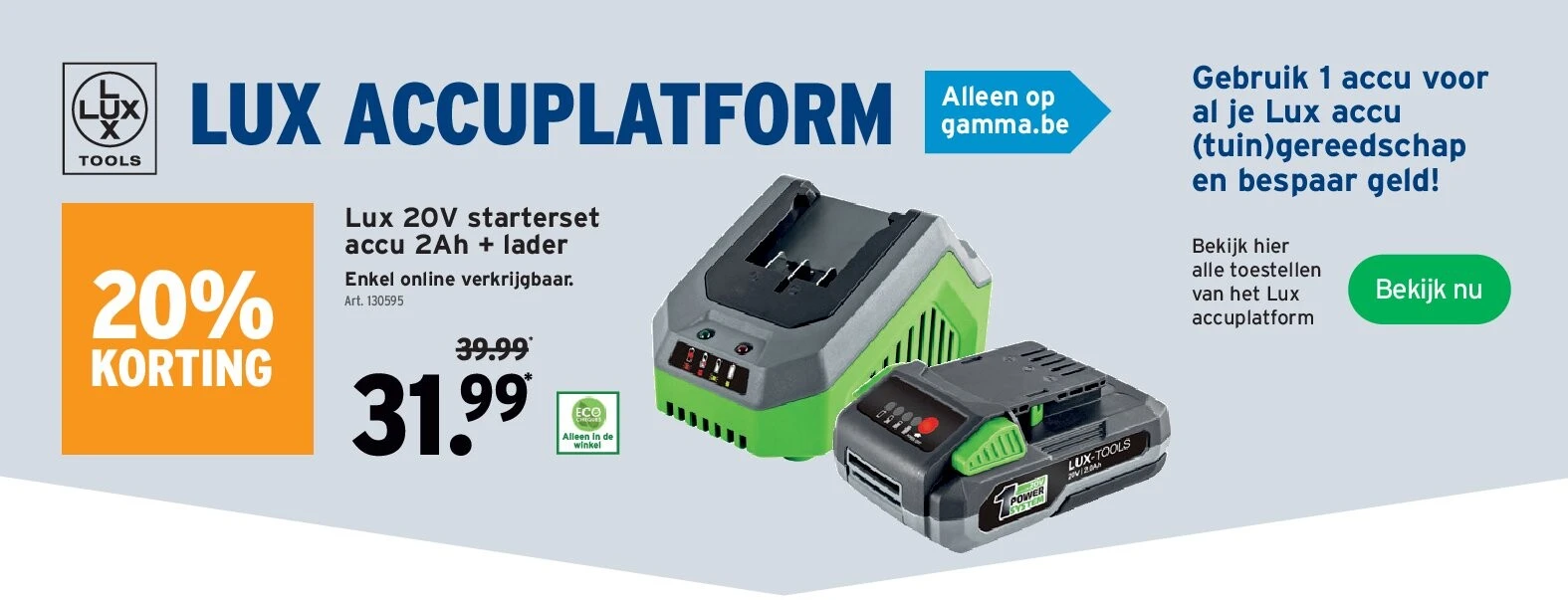 Lux 20V starterset accu 2Ah + lader