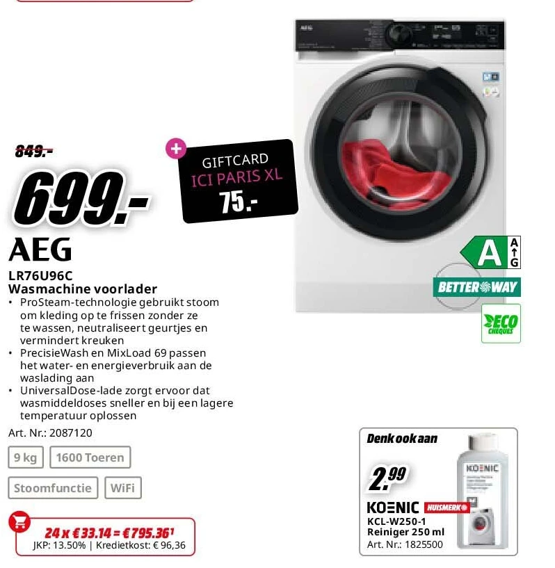 AEG LR76U96C Wasmachine voorlader
