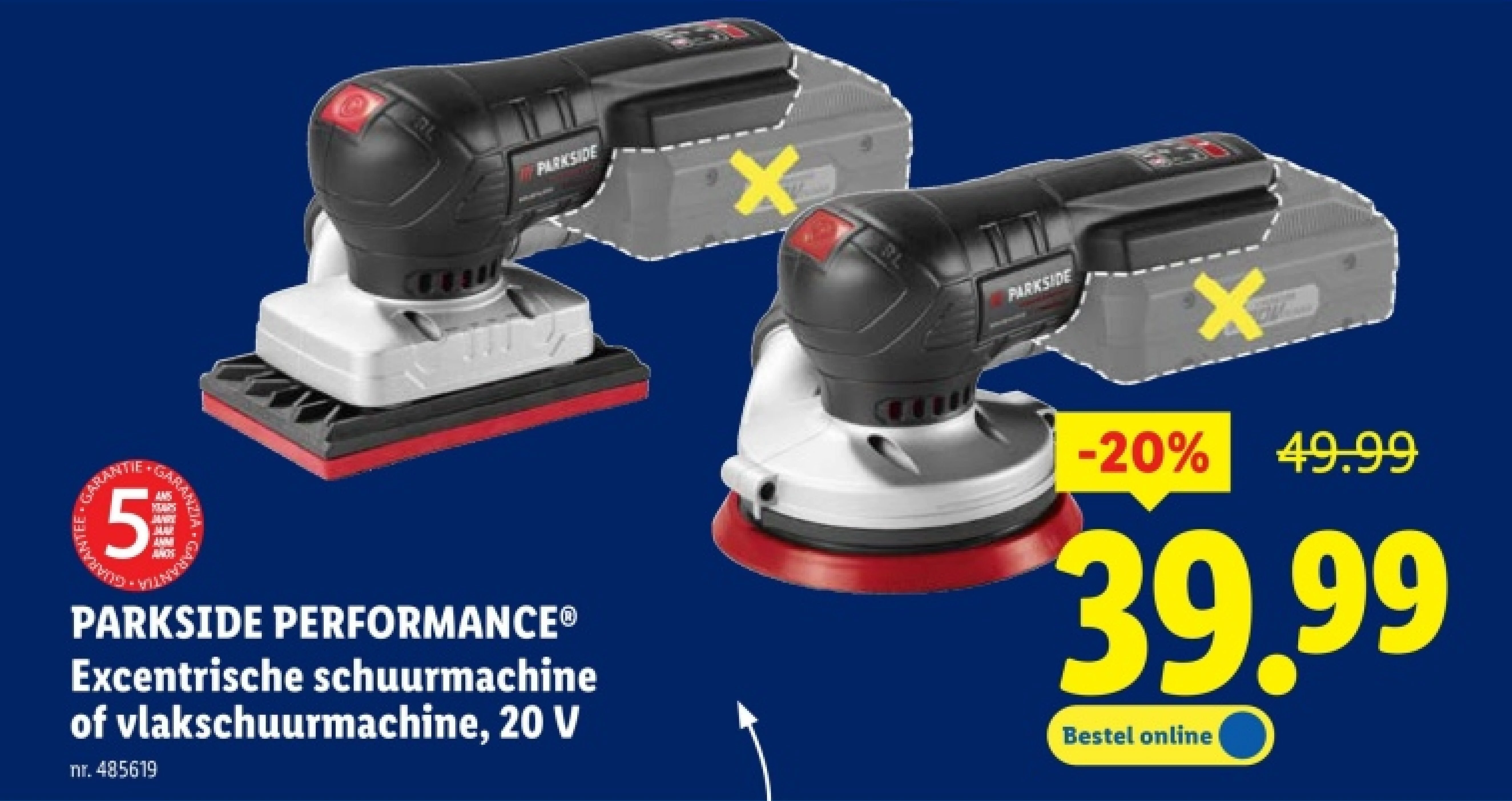 Excentrische schuurmachine of vlakschuurmachine, 20 V