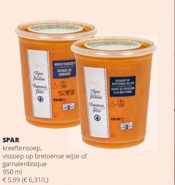 SPAR kreeftensoep, vissoep op bretoense wijze of garnalenbisque 950 ml