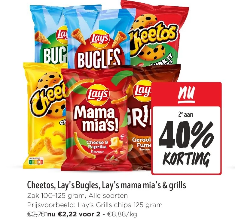 Cheetos, Lay's Bugles, Lay's mama mia's & grills