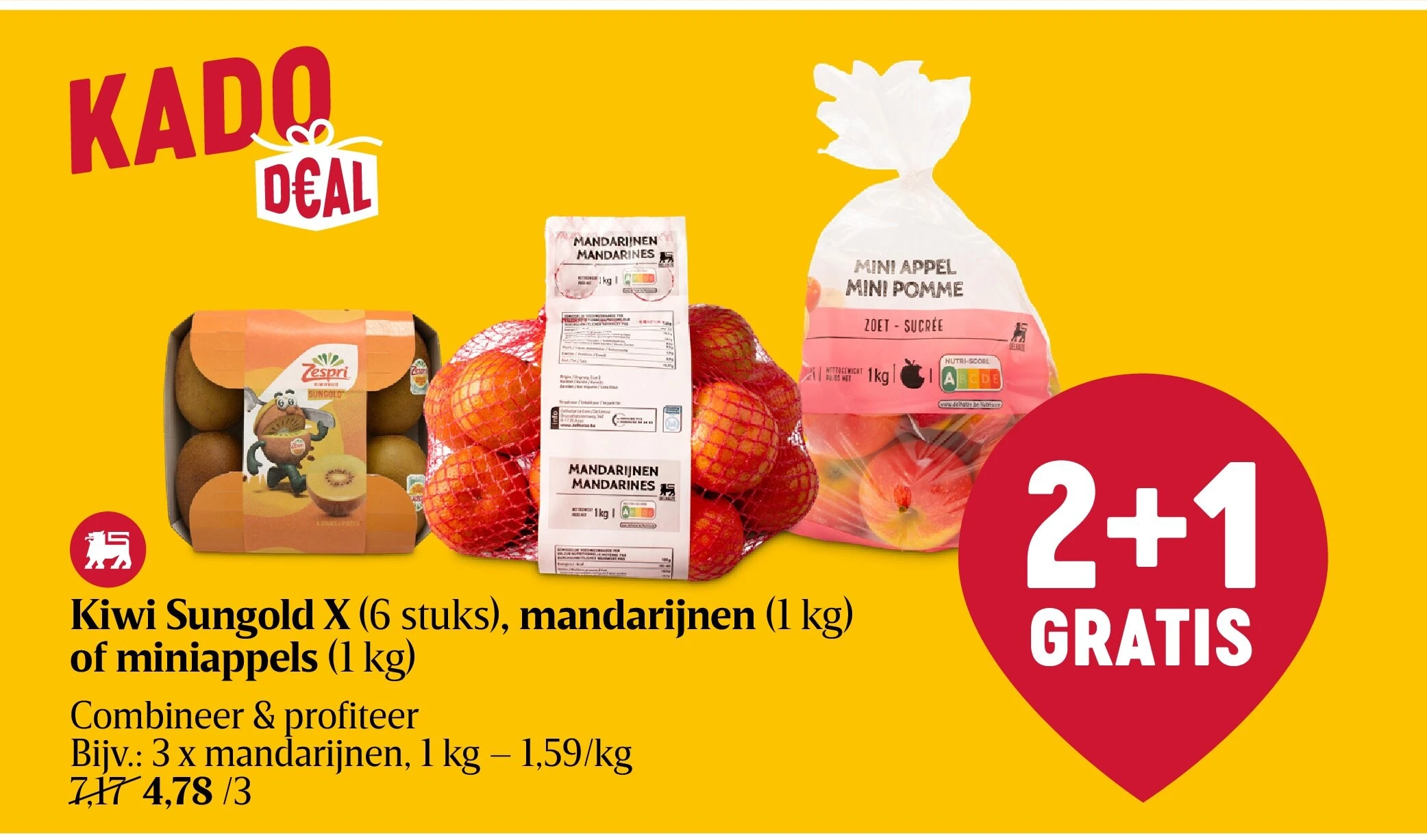 Kiwi Sungold X (6 stuks), mandarijnen (1 kg) of miniappels (1 kg)