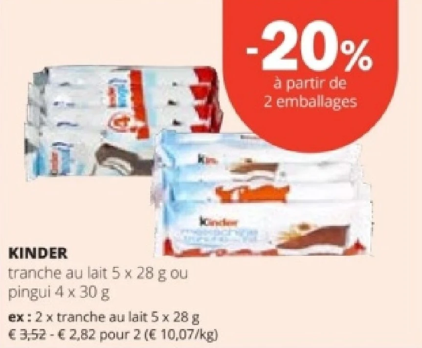 KINDER tranche au lait 5 x 28 g