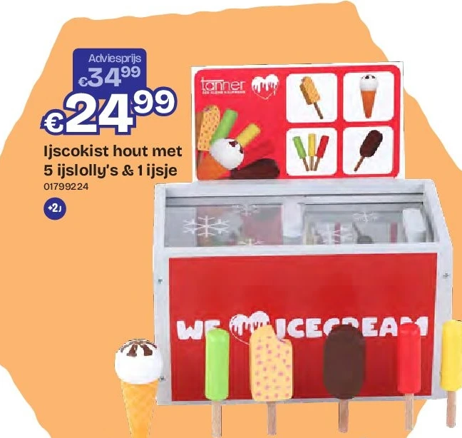Ijscokist hout met 5 ijslolly’s & 1 ijsje