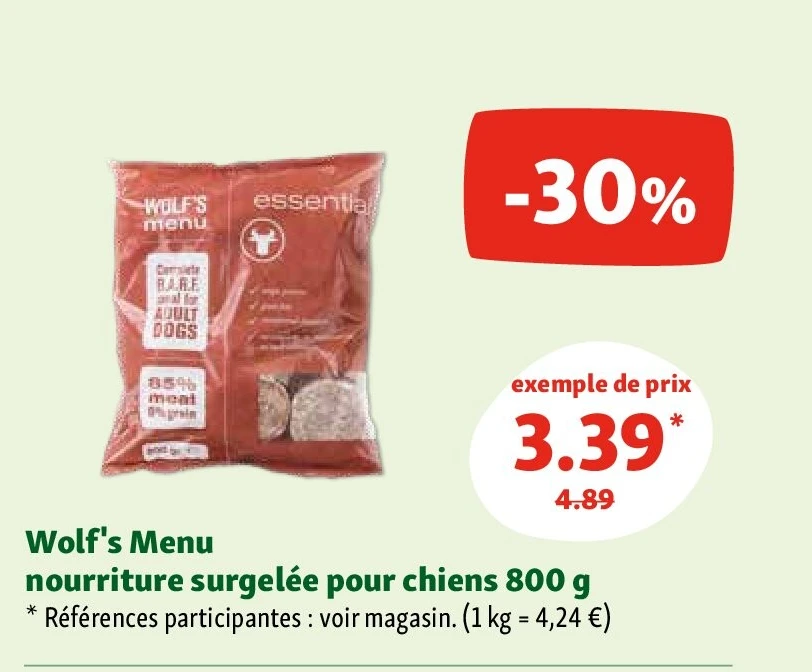 Wolf's Menu nourriture surgelée pour chiens 800 g