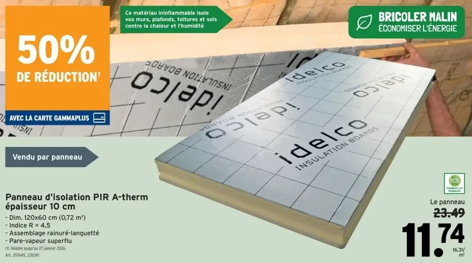 Panneau d'isolation PIR A-therm épaisseur 10 cm