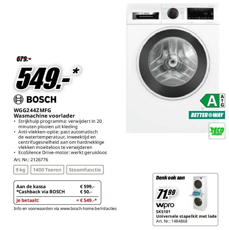 Bosch WGG244ZMFG Wasmachine voorlader