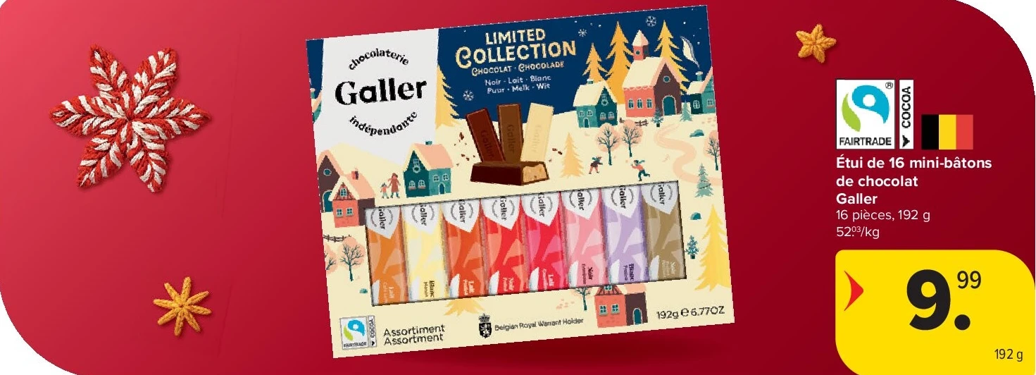 Étui de 16 mini-bâtons de chocolat Galler 16 pièces, 192 g