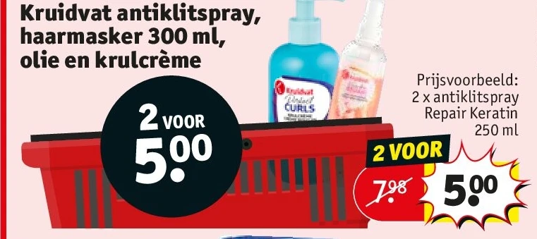 Kruidvat antiklitspray, haarmasker 300 ml, olie en krulcrème