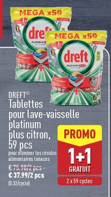 Tablettes pour lave-vaisselle platinum plus citron, 59pcs
