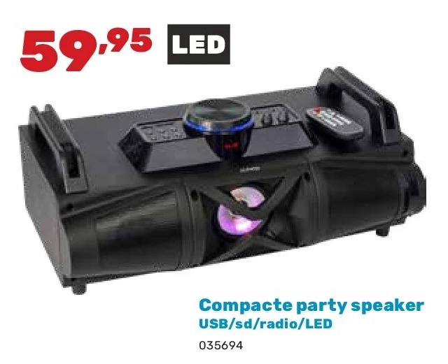 Compacte party speaker USB/sd/radio/LED
