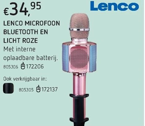 LENCO MICROFOON BLUETOOTH EN LICHT ROZE