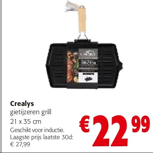 Crealys gietijzeren grill 21 x 35 cm