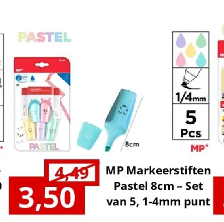 MP Markeerstiften Pastel 8cm – Set van 5, 1-4mm punt