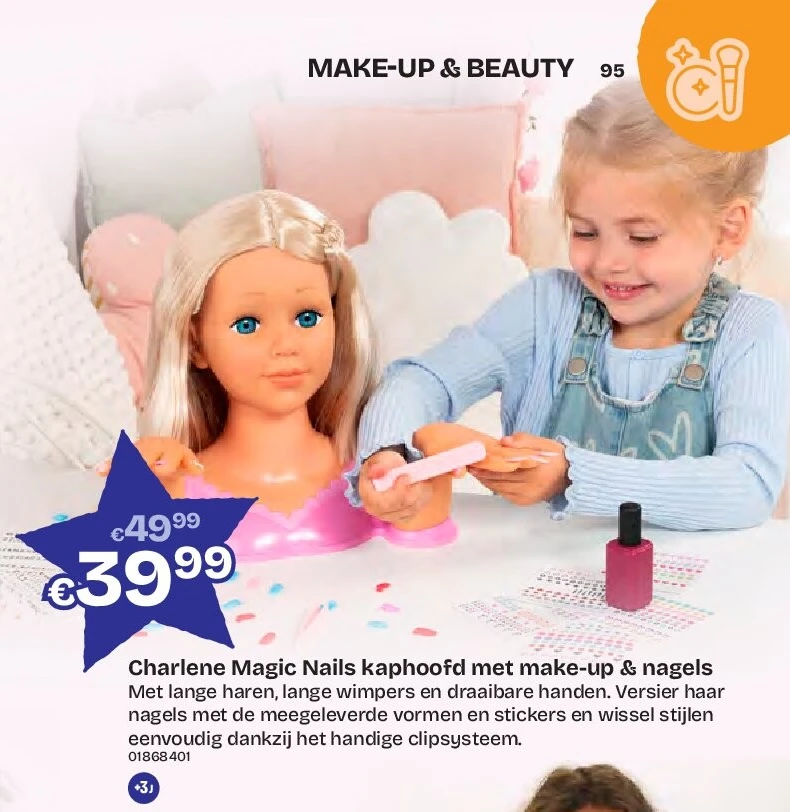 Charlene Magic Nails kaphoofd met make-up & nagels