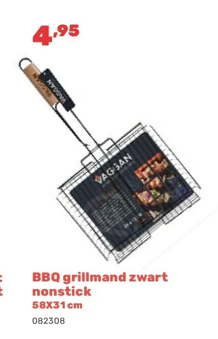 BBQ grillmand zwart nonstick 58X31 cm