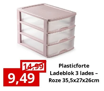 Plasticforte Ladeblok 3 lades – Roze 35,5x27x26cm