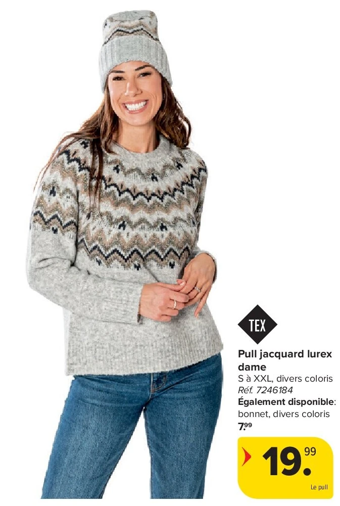 Pull jacquard lurex dame