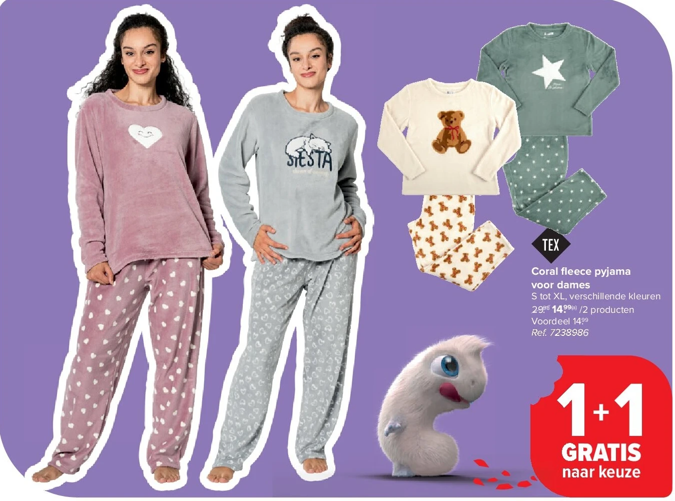 Coral fl eece pyjama voor dames