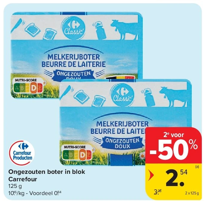 Ongezouten boter in blok Carrefour