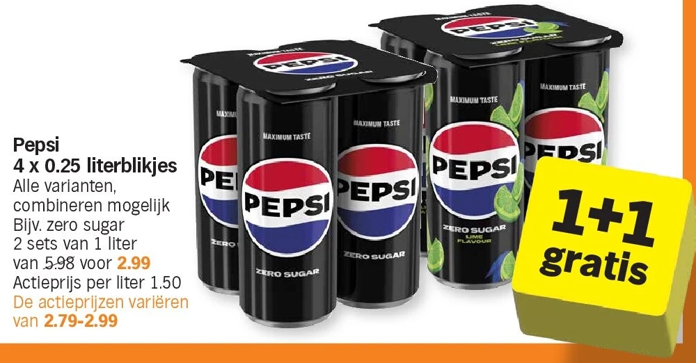 Pepsi 4 x 0.25 literblikjes