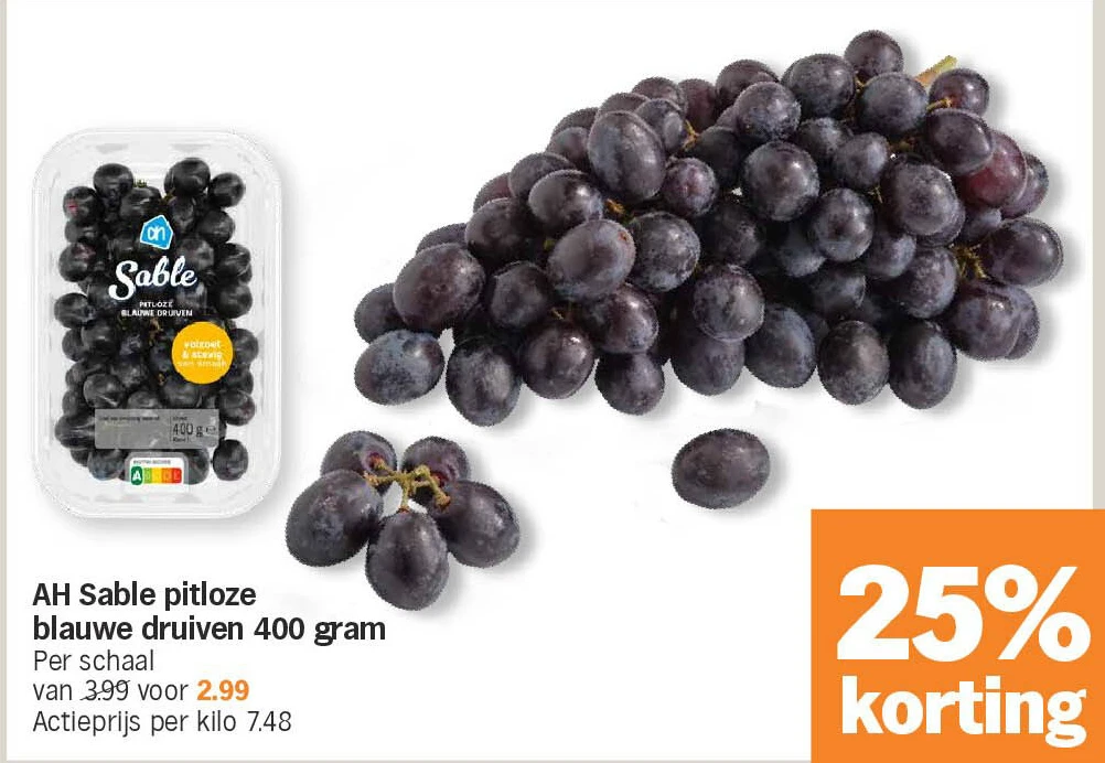 AH Sable pitloze blauwe druiven 400 gram