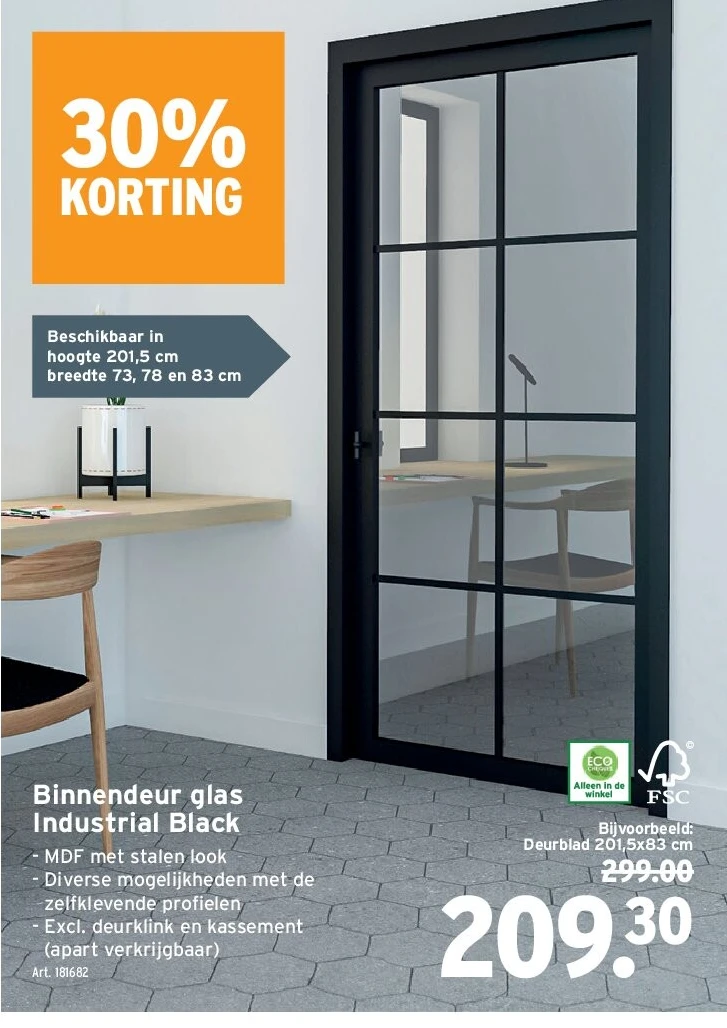 Binnendeur glas Industrial Black
