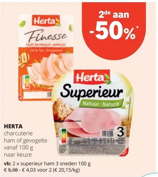HERTA superieur ham 3 sneden 100 g